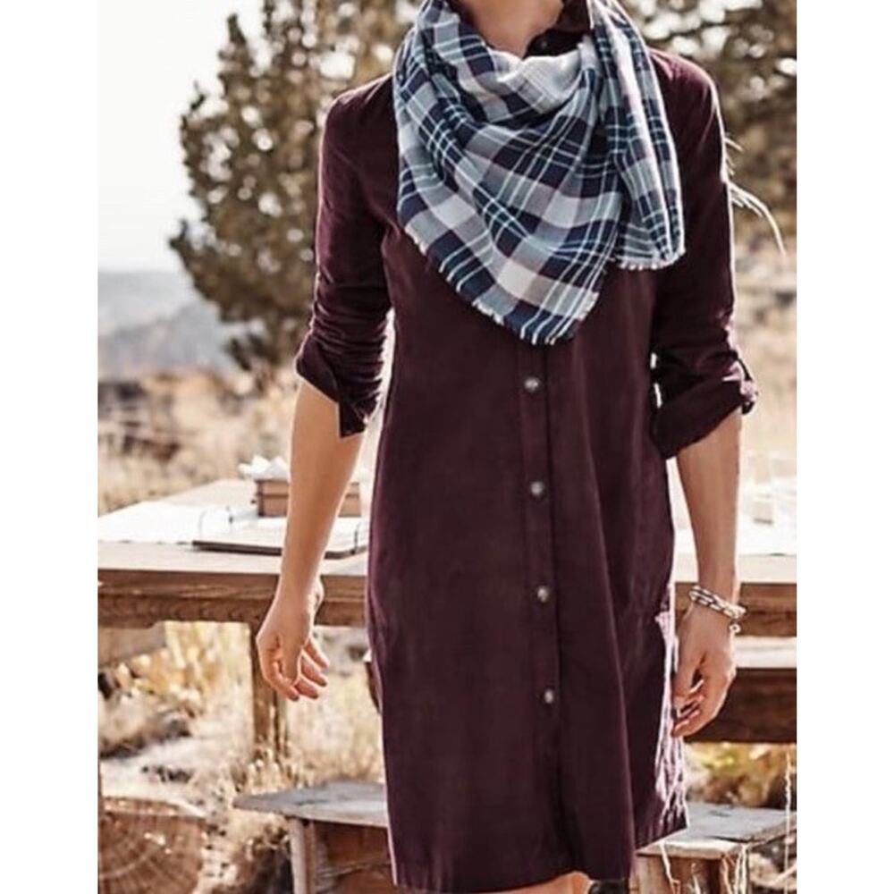 J. Jill Cotton Corduroy Shirt Dress XS Plum Purple Button Front Sleeve Pockets